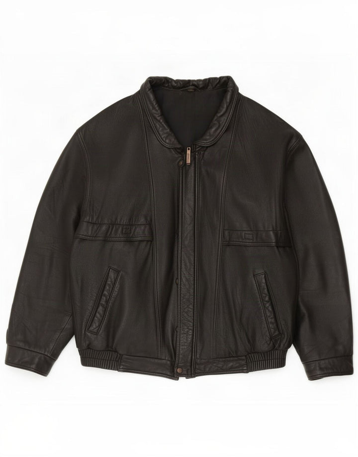 Giacca in pelle vintage da uomo IT 52 XL nera classica