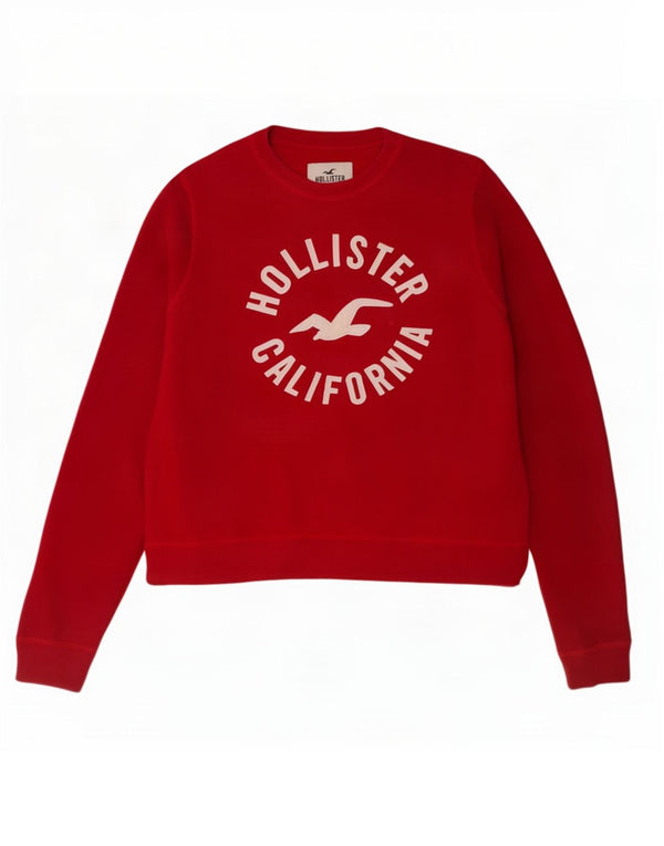 Felpa con grafica Hollister da donna, maglione UK 12, cotone rosso medio