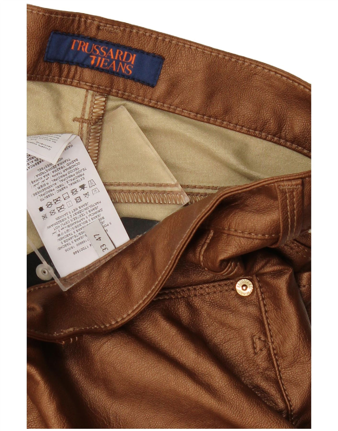 Pantalone Donna Slim in Ecopelle TRUSSARDI W33 L29 Marrone Viscosa