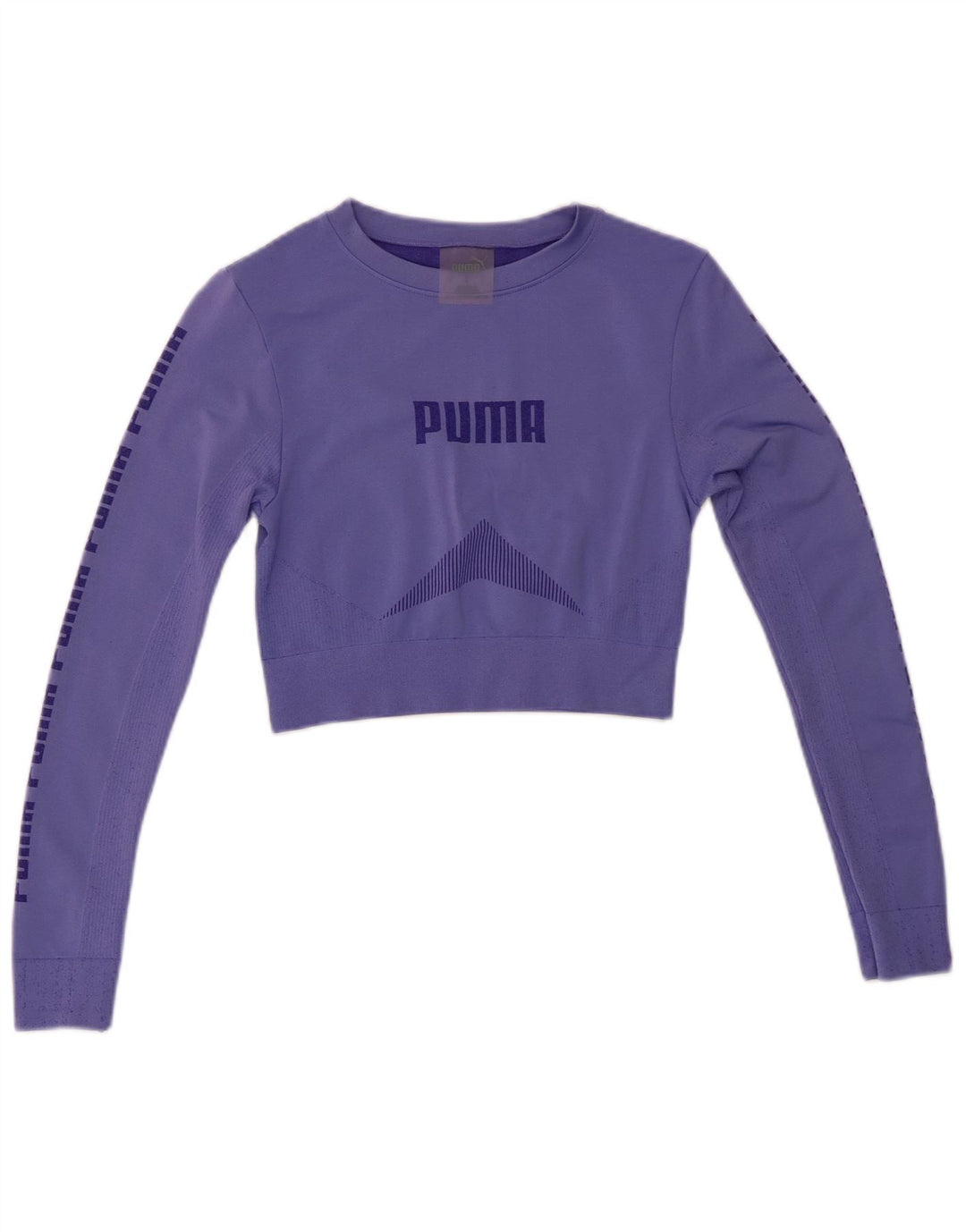 Top corto grafico da donna PUMA manica lunga UK 8 piccolo viola