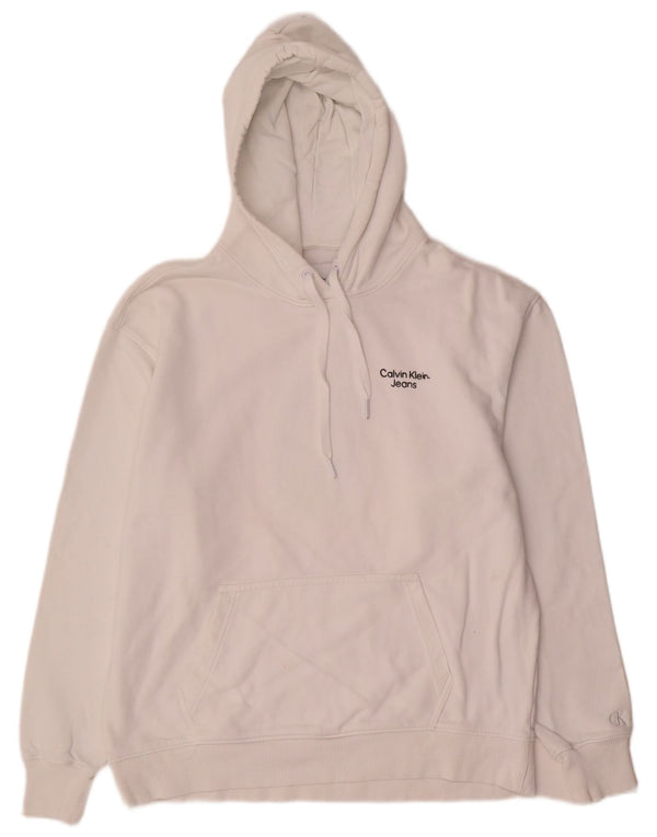 Maglione con cappuccio oversize grafico da donna Calvin Klein Jeans UK 10 piccolo bianco