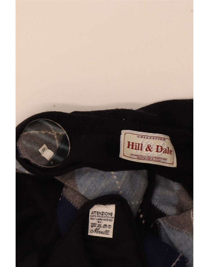 Maglione vintage da uomo con scollo a V IT 48 medio blu navy a rombi/diamante