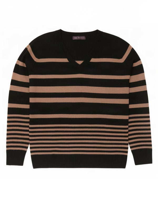 Maglione da donna con scollo a V Marks & Spencer UK 14 a righe grandi beige