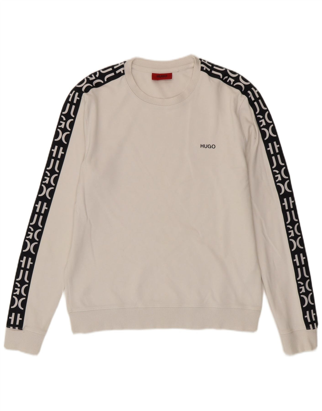 Felpa grafica da uomo Hugo Boss, maglione piccolo, cotone color block bianco