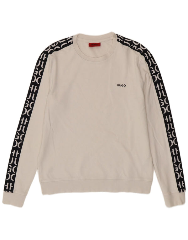 Felpa grafica da uomo Hugo Boss, maglione piccolo, cotone color block bianco