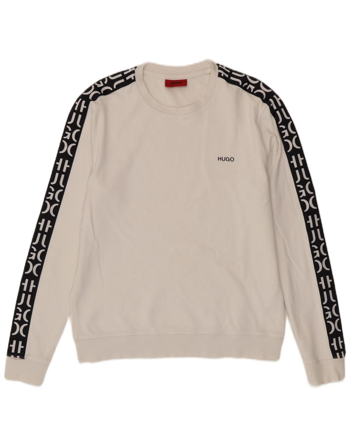Felpa grafica da uomo Hugo Boss, maglione piccolo, cotone color block bianco