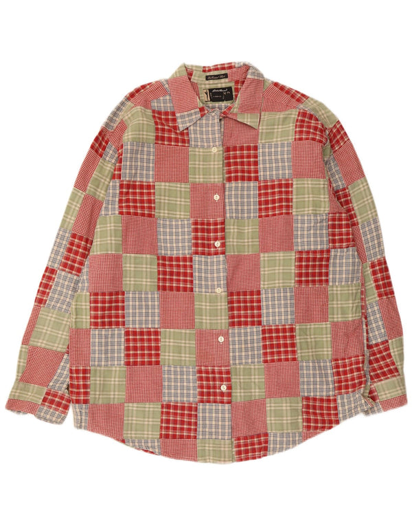 Camicia in flanella da donna Eddie Bauer UK 16 Grande cotone patchwork multicolore
