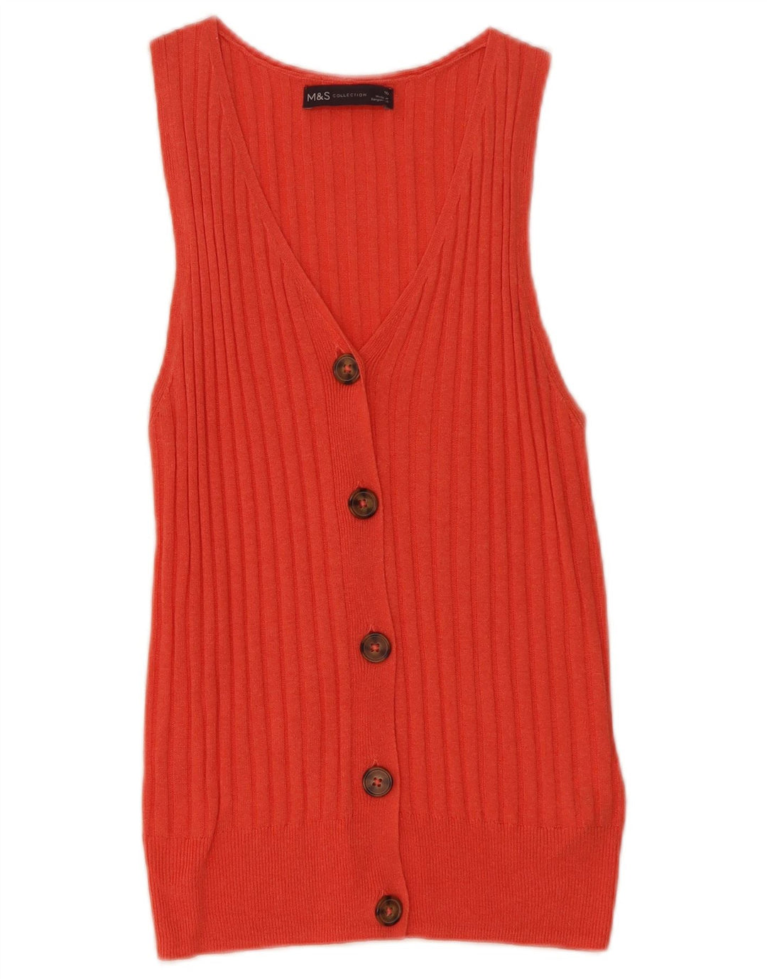 Maglione cardigan senza maniche da donna Marks & Spencer UK 10 piccolo rosso viscosa