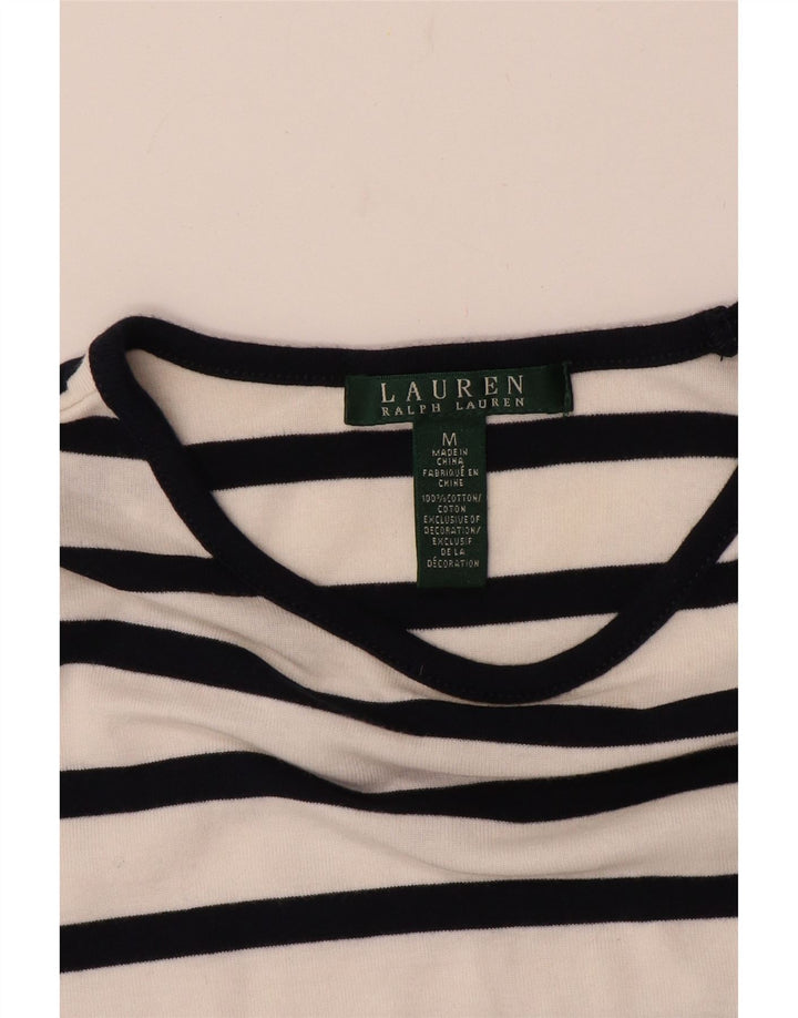 RALPH LAUREN Top da donna a maniche lunghe UK 12 Cotone a righe bianche medie
