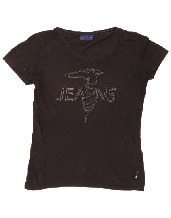 T-shirt grafica da donna Trussardi Jeans Top UK 12 cotone medio nero