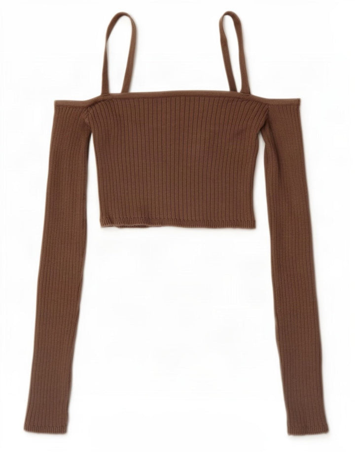 Top corto Zara da donna con spalle scoperte UK 10 piccolo in viscosa marrone