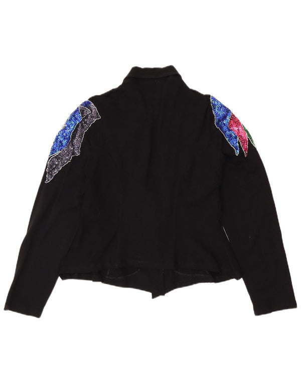 Camicetta corta da donna VINTAGE UK 12 Spandex floreale nero medio