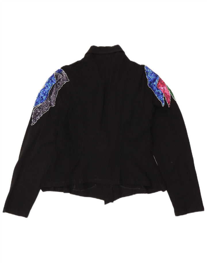 Camicetta corta da donna VINTAGE UK 12 Spandex floreale nero medio