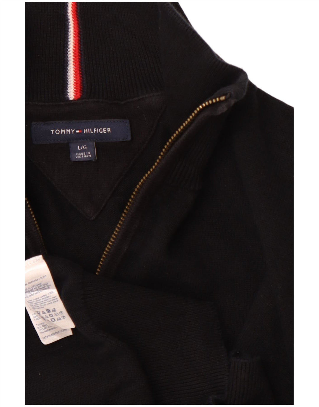 TOMMY HILFIGER Maglione da uomo con zip e collo grande in cotone nero