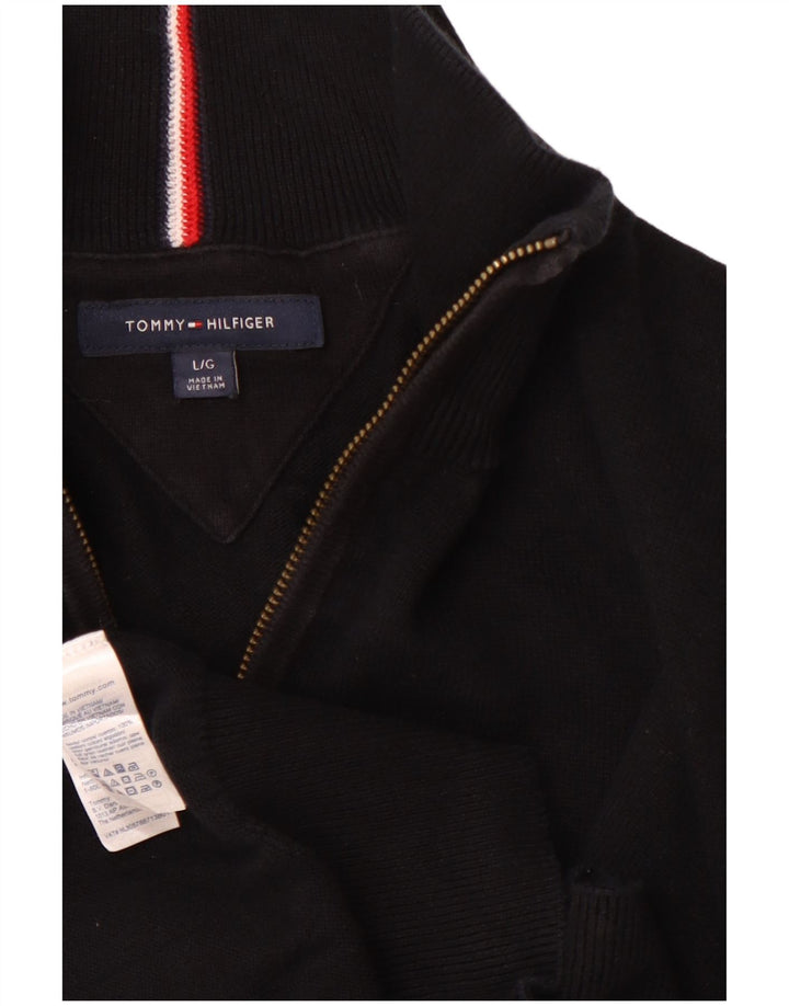 TOMMY HILFIGER Maglione da uomo con zip e collo grande in cotone nero