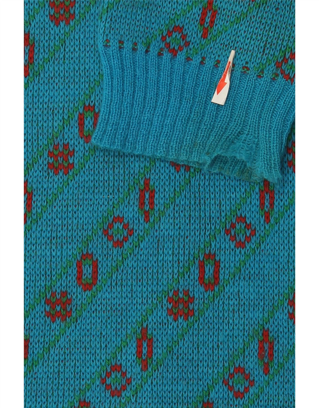 Maglione vintage da uomo con scollo a V, grande lana geometrica blu