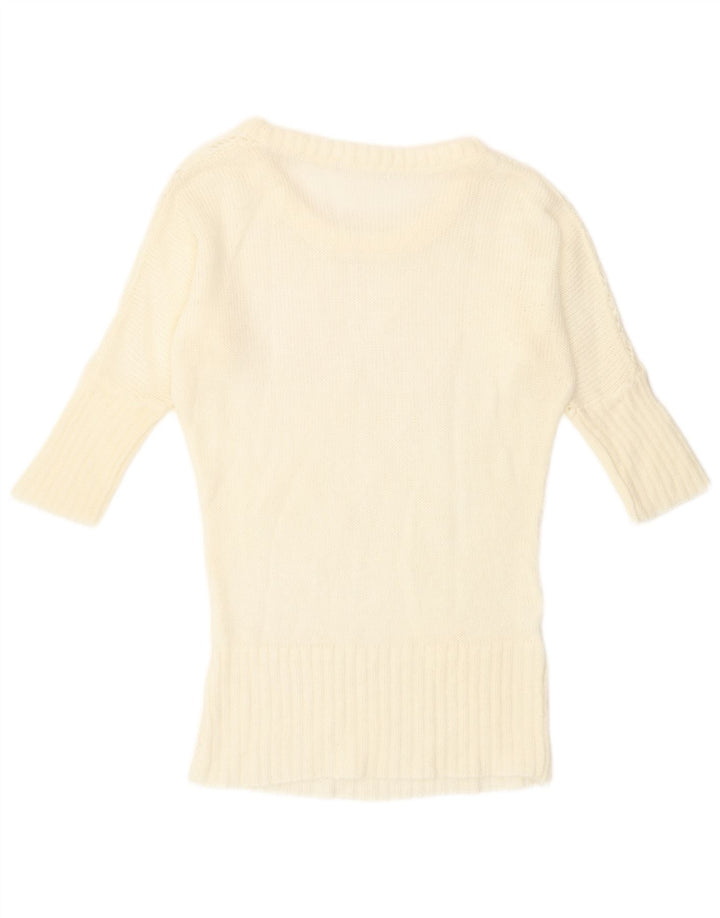 Maglione vintage da donna con scollo a barca con maniche a 3/4 UK 12 bianco medio
