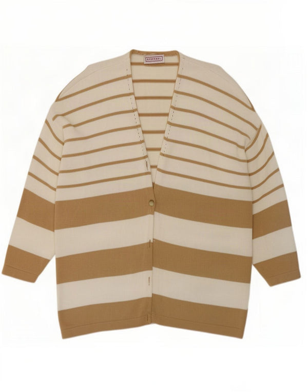 Stefanel Maglione cardigan lungo da donna UK 18 XL Beige a righe