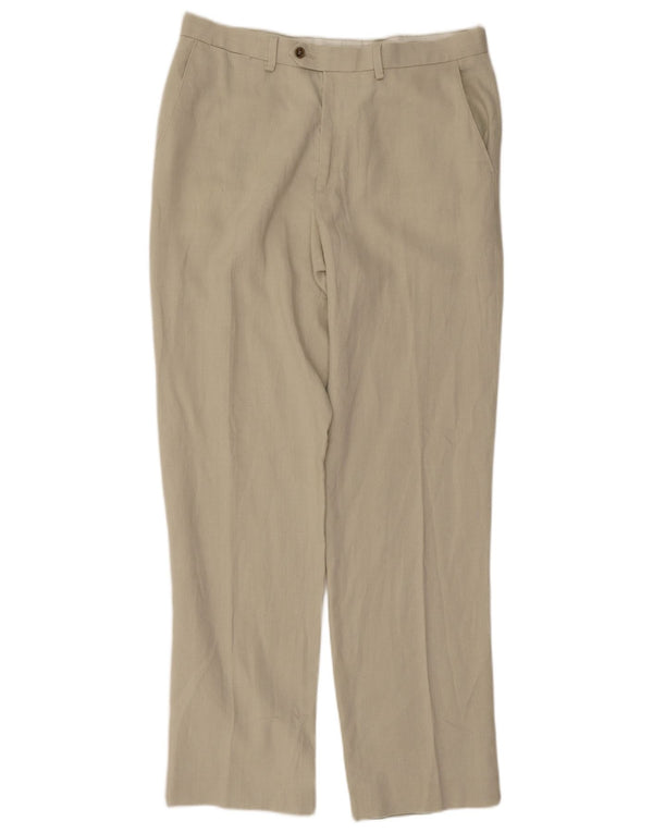 Pantaloni da abito vestibilità regolare Marks & Spencer da uomo W34 L33 Lino beige