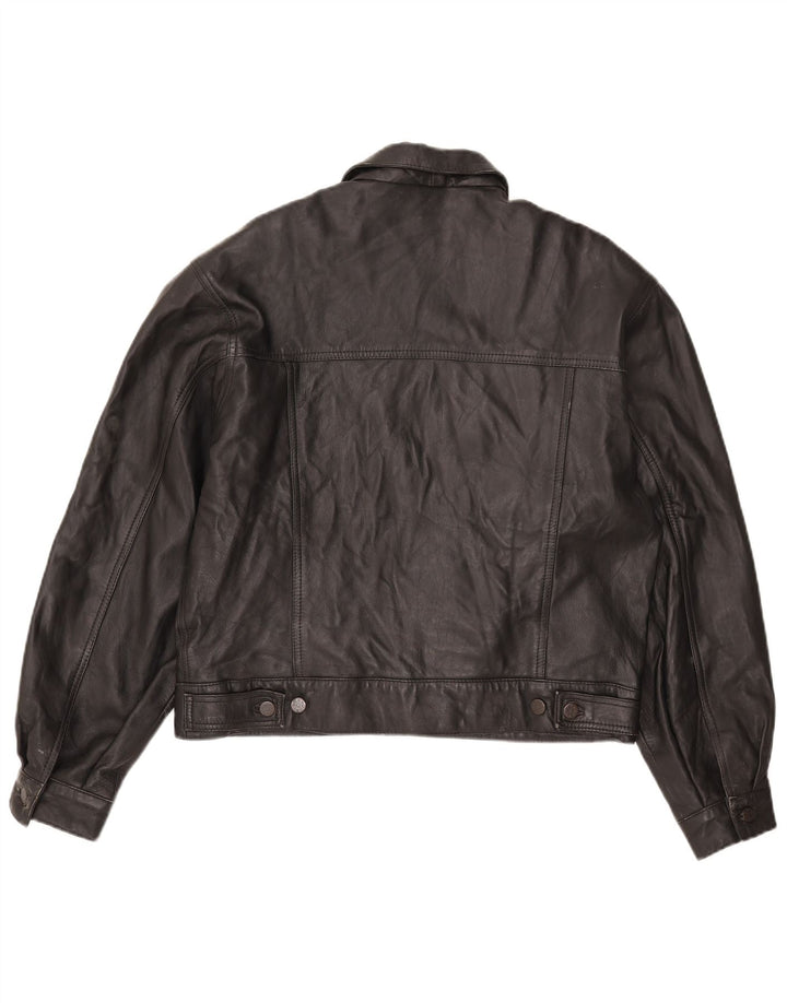 Giacca in pelle bomber vintage da uomo UK 36 piccola nera