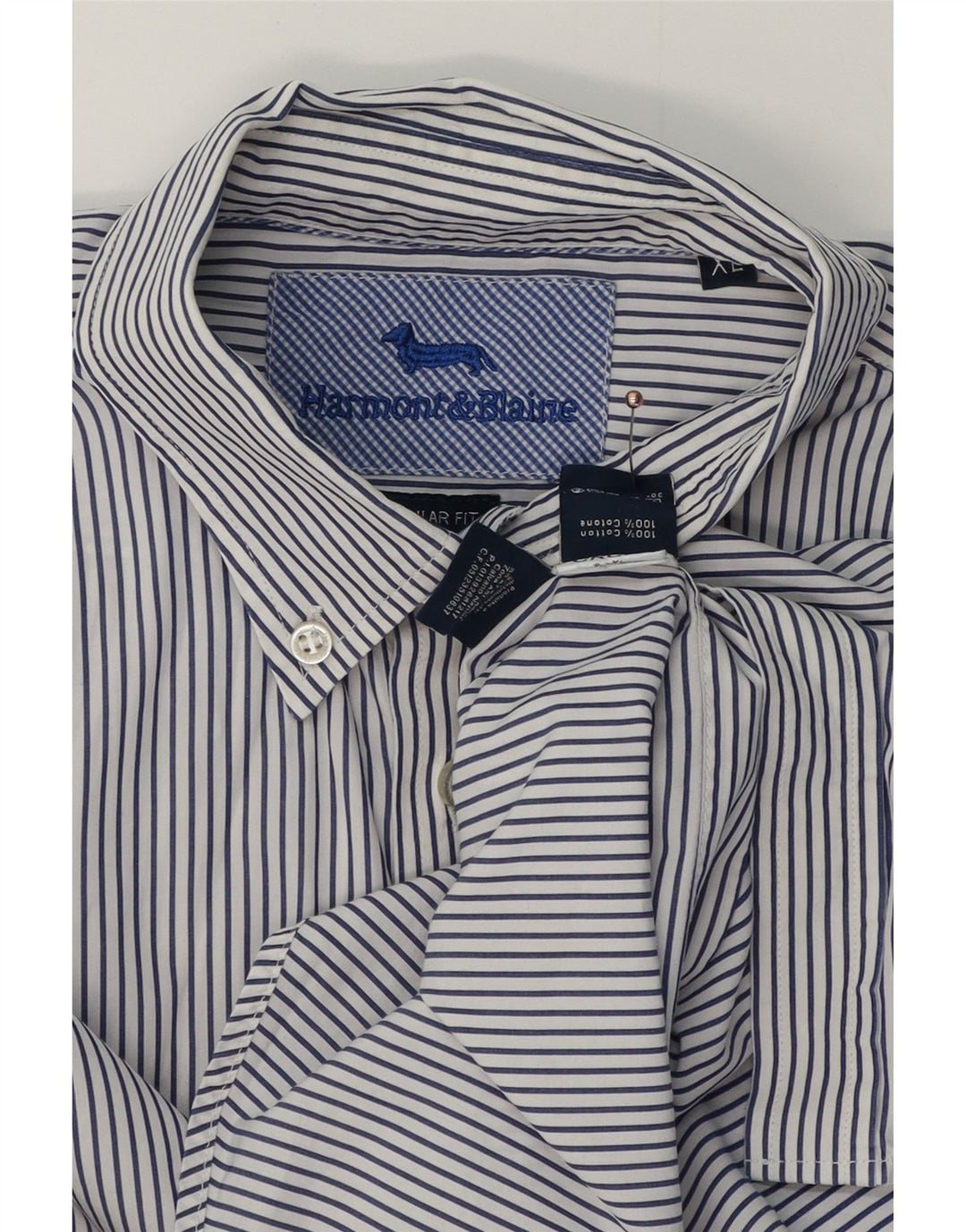 Camicia da uomo vestibilità regolare HARMONT & BLAINE XL cotone gessato blu