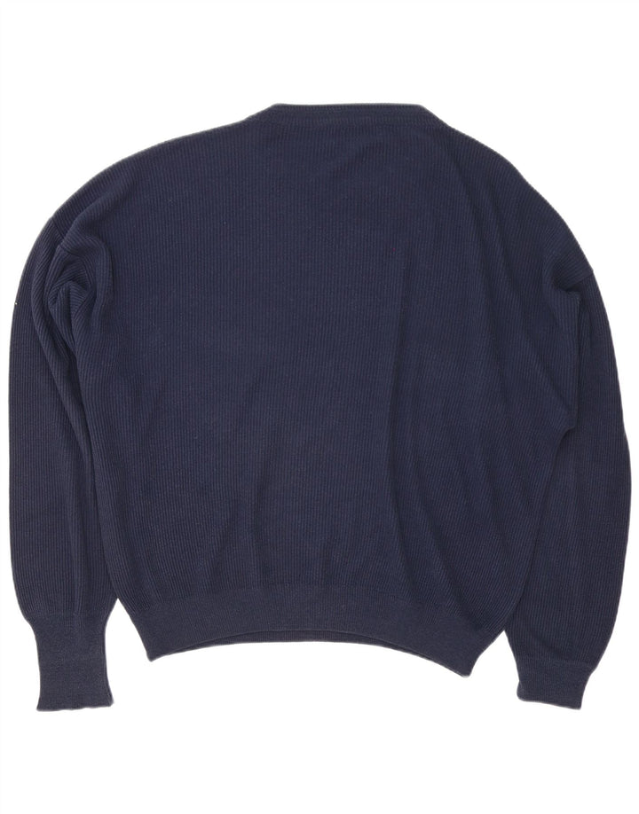 Maglione vintage da uomo con scollo a barca XL blu navy