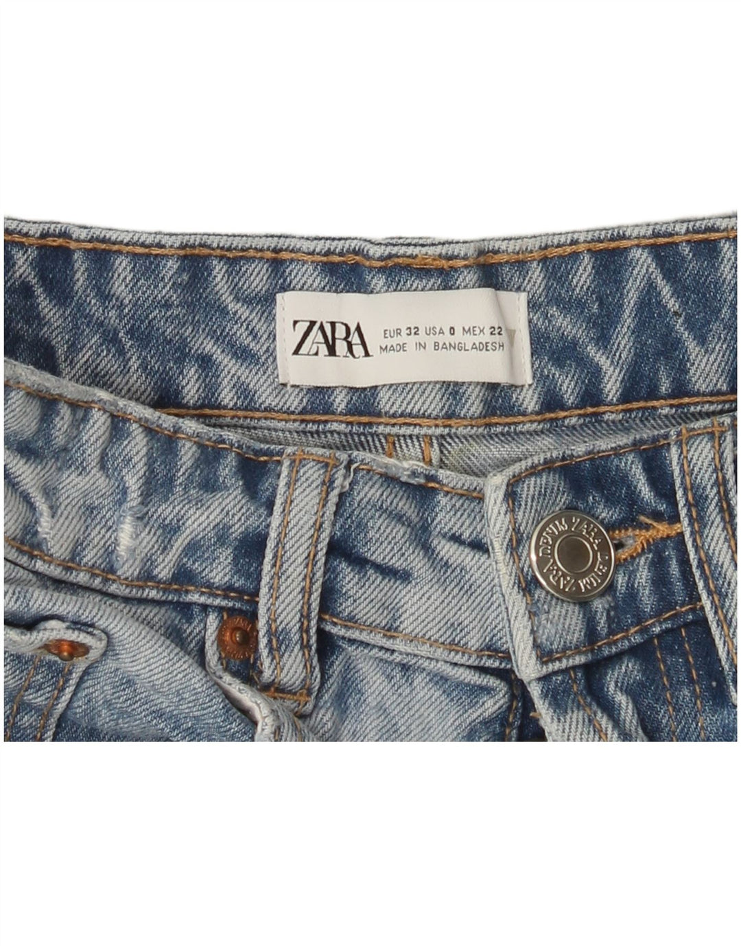 Pantaloncini in denim invecchiato ZARA da donna US 0 XS W22 Blu