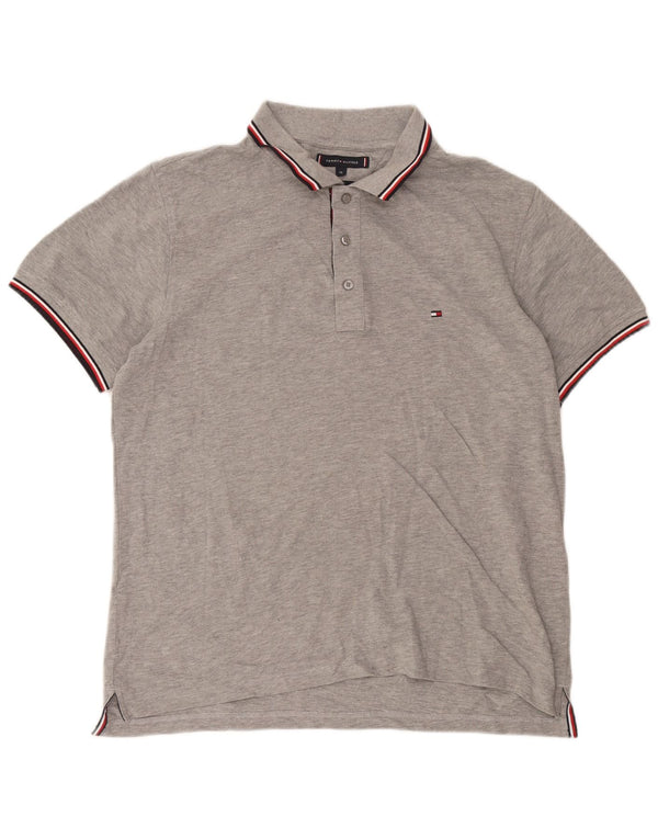 Polo slim fit da uomo Tommy Hilfiger XL in cotone chiazzato grigio
