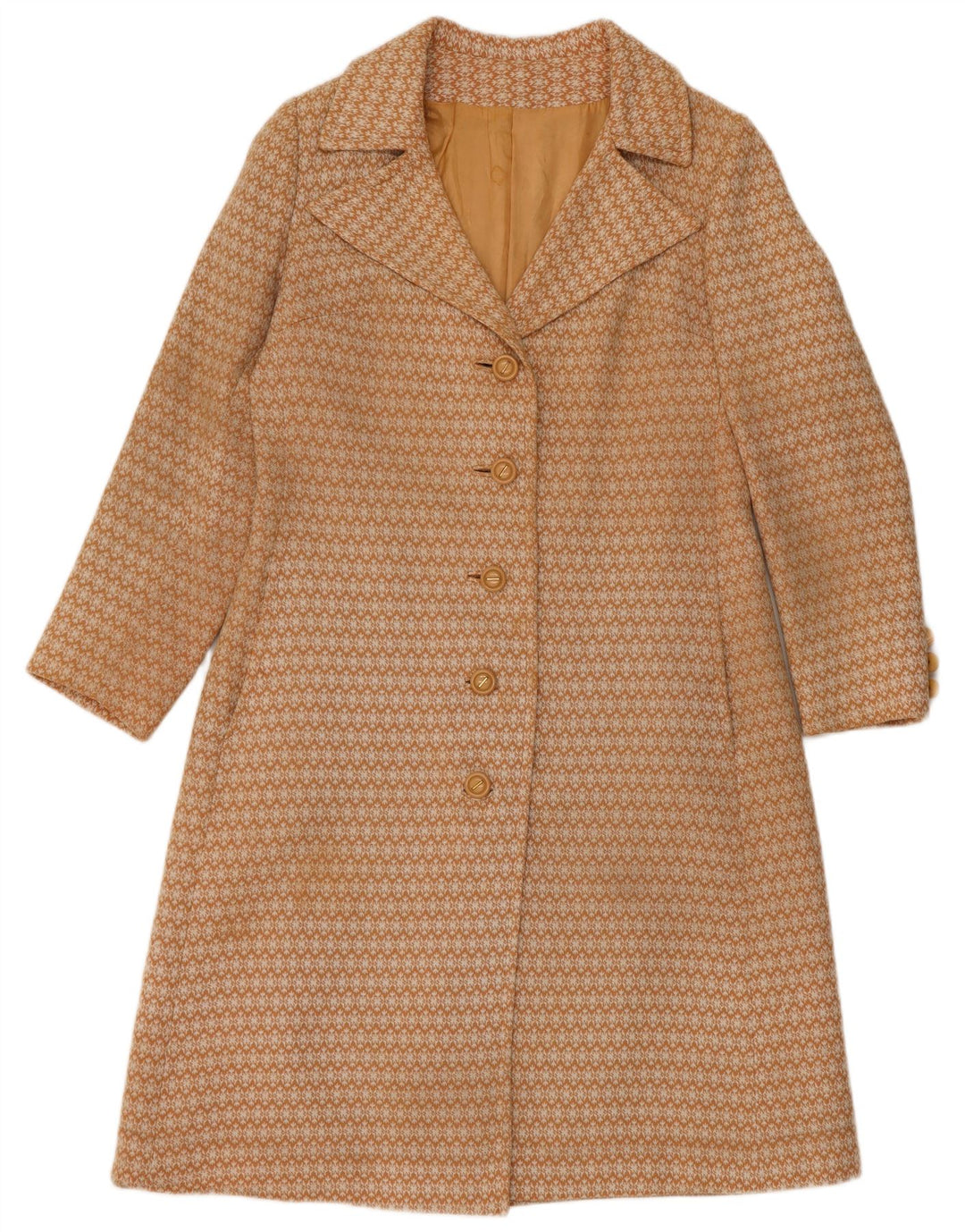 Cappotto vintage da donna UK 10 piccolo beige geometrico