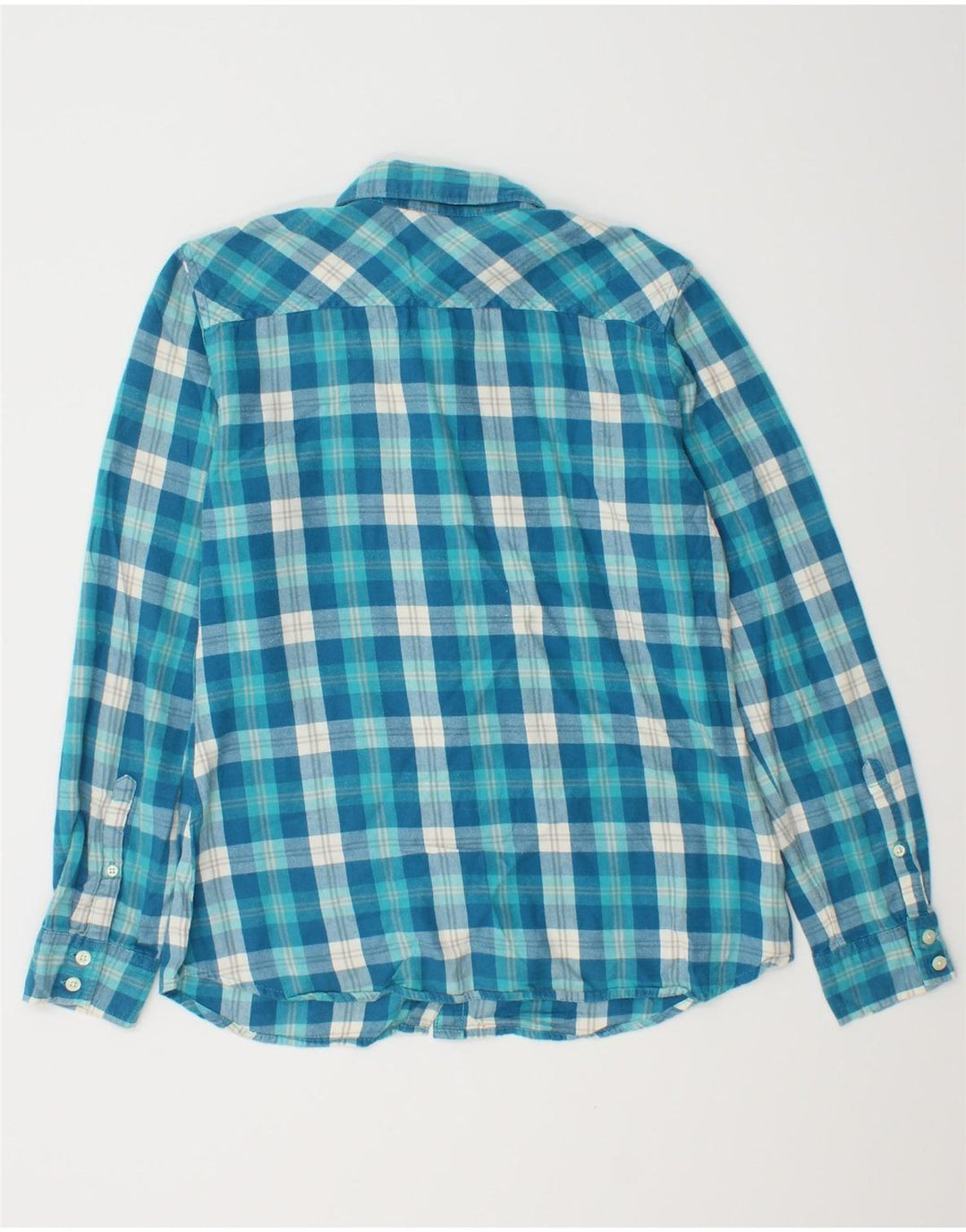 Camicia di flanella da donna EDDIE BAUER UK 10 piccolo cotone a quadri blu