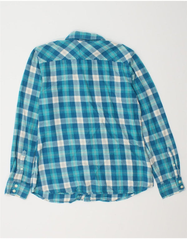 Camicia di flanella da donna EDDIE BAUER UK 10 piccolo cotone a quadri blu