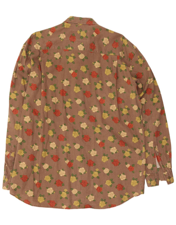 Vintage Mens Shirt Large Brown Floral