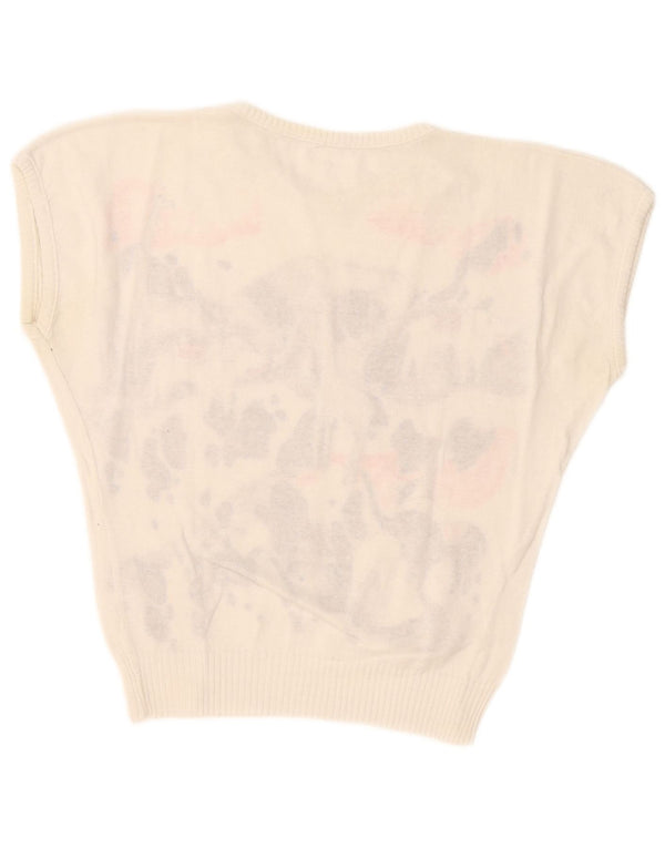 Vintage Womens Boat Neck Jumper Sweater UK 10 Small White Novelty