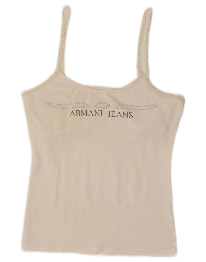 Armani Jeans Donna Graphic Crop Cami Top UK 8 Small Bianco