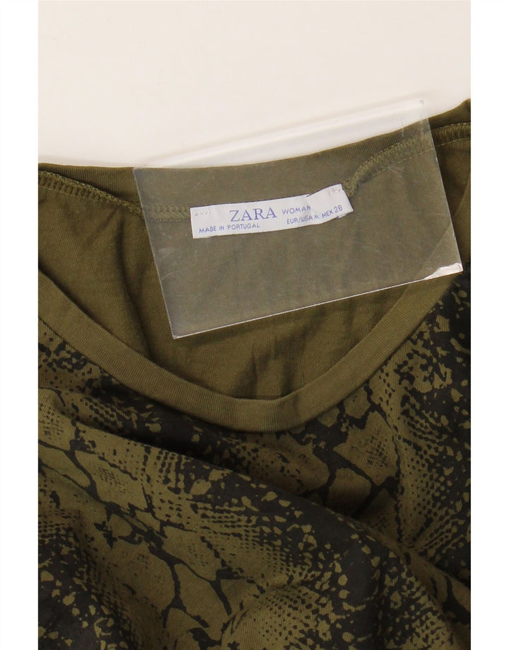 ZARA T-shirt da Donna Top UK 12 Medio Cachi Stampa Animalier