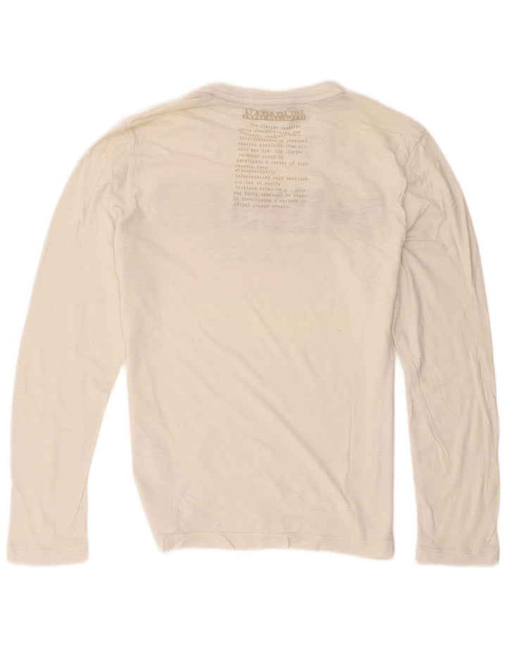 Top da uomo con grafica geografica Napapijri a maniche lunghe, colore medio, bianco sporco
