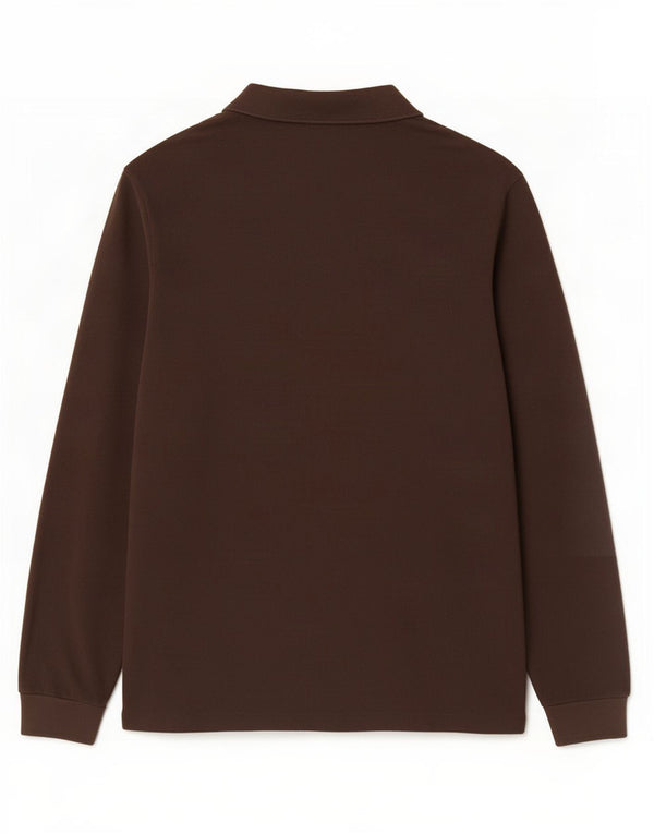 Polo da uomo a maniche lunghe Lacoste taglia 4 in cotone marrone medio