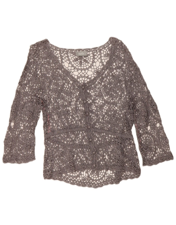 Camicetta a camicia all'uncinetto con maniche a 3/4 da donna Wallis UK 16 grande grigia