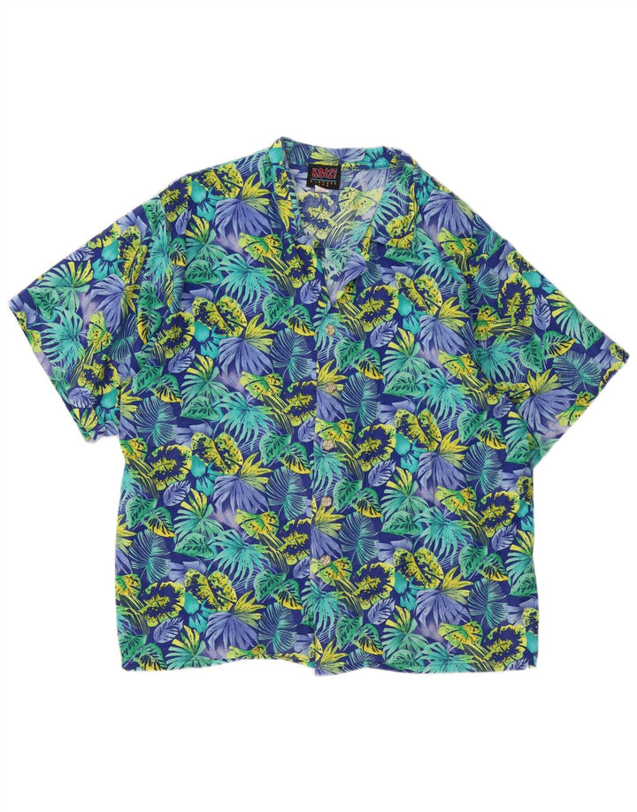 Camicia a maniche corte da uomo Krazy grande hawaiana in cotone floreale blu