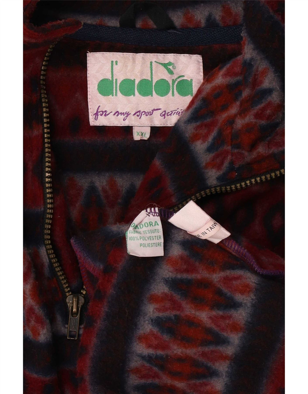 Maglione in pile da uomo Diadora con zip e collo 2XL Poliestere geometrico marrone
