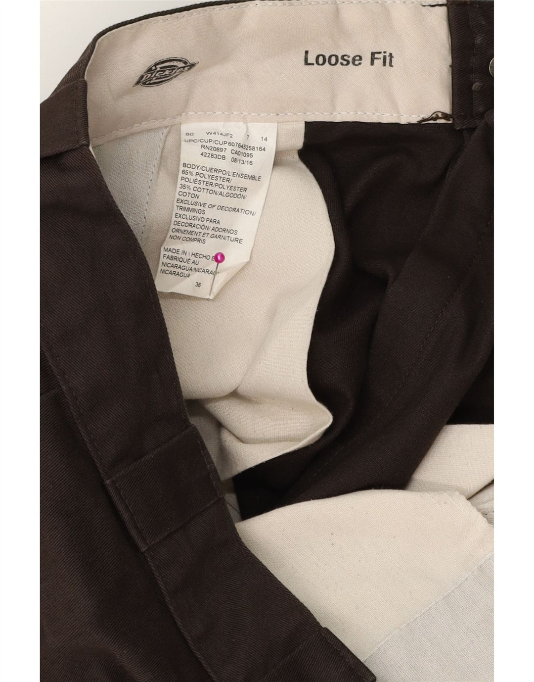 DICKIES Pantaloncini chino larghi da uomo W36 grandi in poliestere marrone
