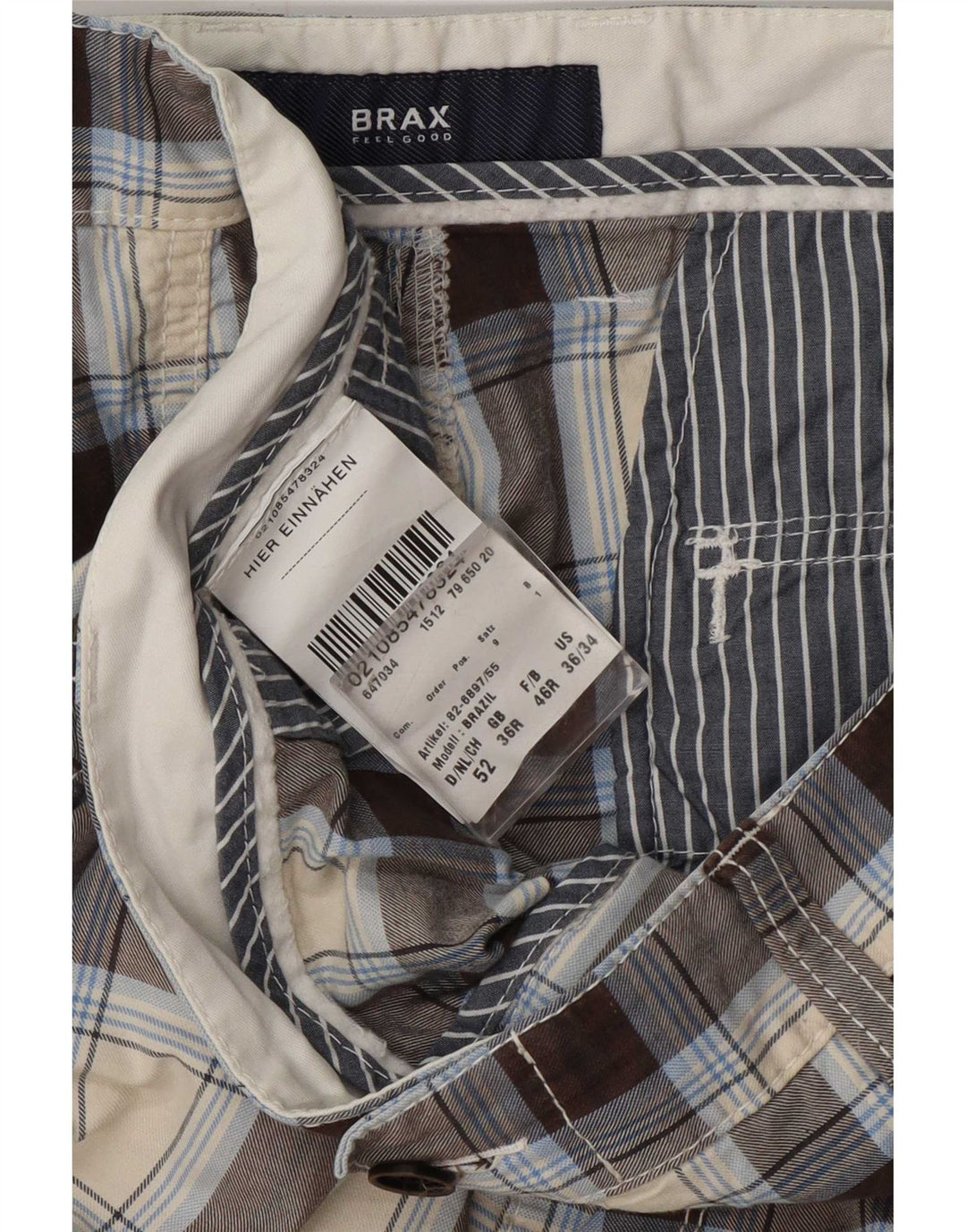 Pantaloncini cargo da uomo Brax W36 grande cotone a quadri beige