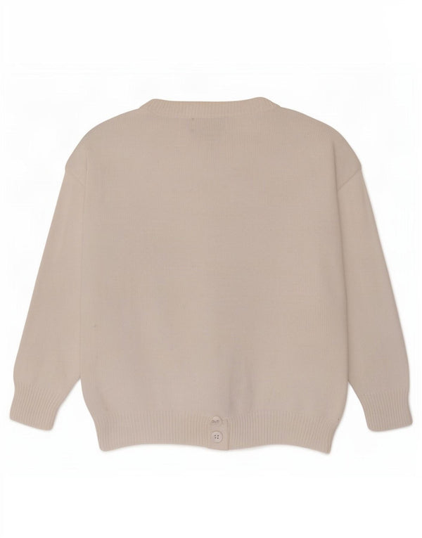 Maglione cardigan da donna vintage UK 14 cotone floreale bianco medio