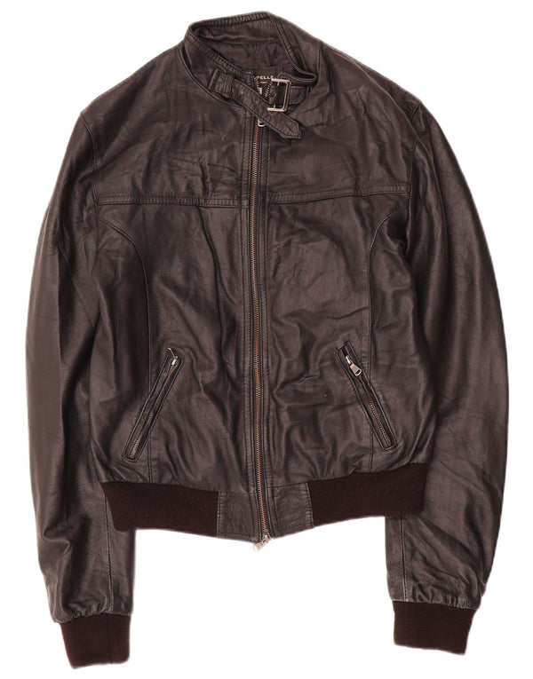 Giacca in pelle vintage da donna UK 12 media nera