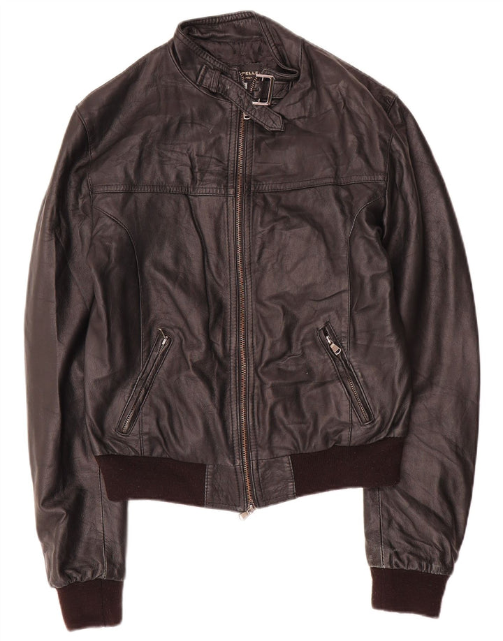 Giacca in pelle vintage da donna UK 12 media nera
