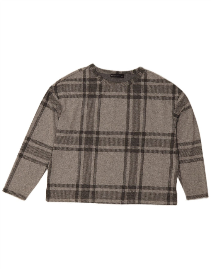 Marks & Spencer Top da donna a maniche lunghe UK 14 Poliestere scozzese grande grigio