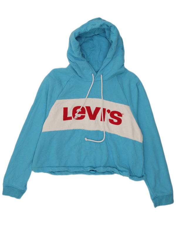 Levi's Maglia da donna con cappuccio grafico corto UK 14 Colorblock blu medio