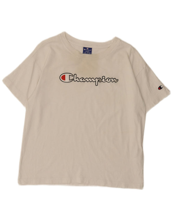 T-shirt grafica da donna Champion Top UK 14 grande cotone bianco