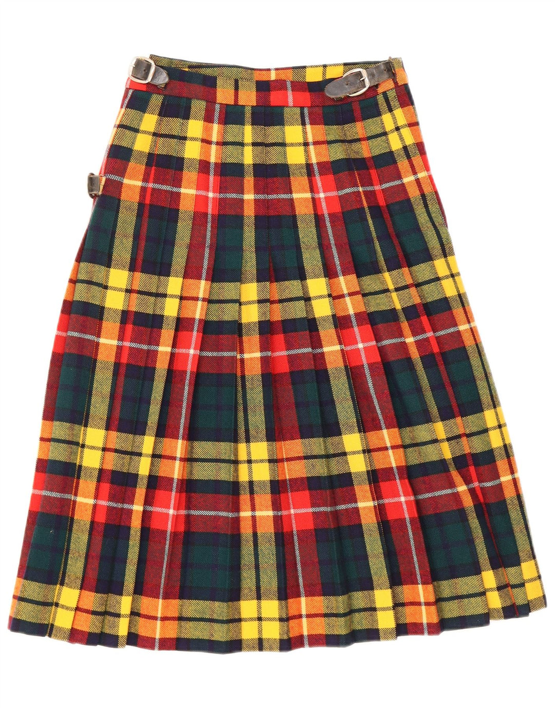 Gonna a portafoglio vintage da donna W24 XS in lana vergine a quadri multicolore