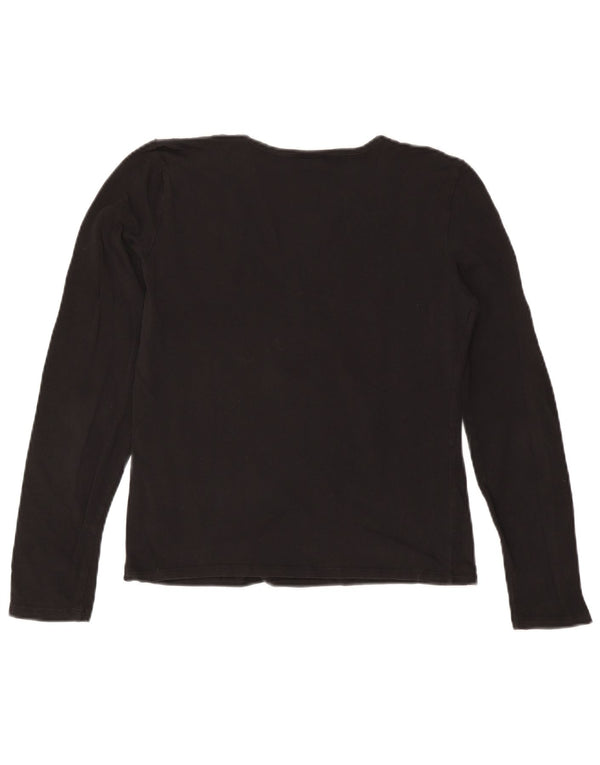 TRUSSARDI JEANS Top corto da donna con grafica manica lunga UK 14 Large Nero